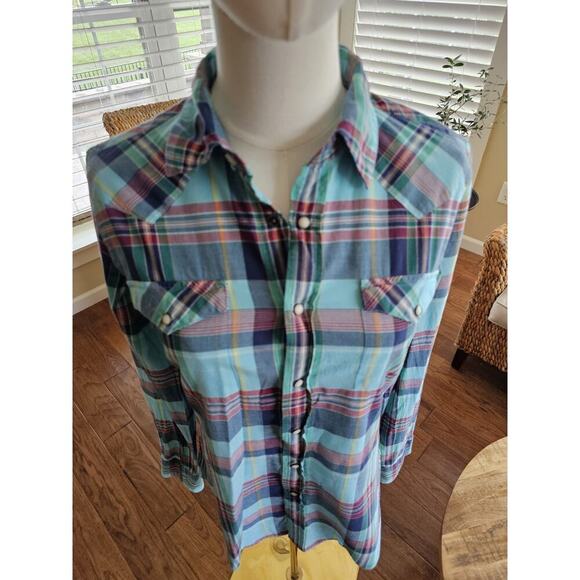 Ralph Lauren Sport Pearl Snap Plaid Western Blouse Women's Size 8 Rodeo Cowboy - Picture 2 of 11